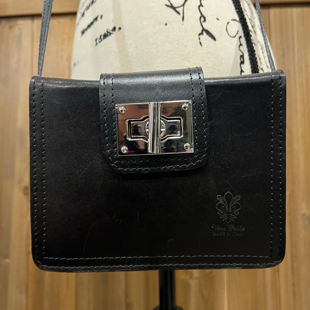 Italian “Vera Pelle” Black Leather Crossbody